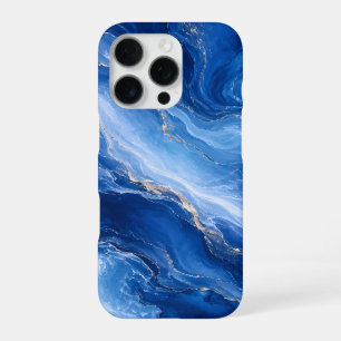 Coque iPhone 16 Pro Vagues de marbre bleu Luxe Abstrait
