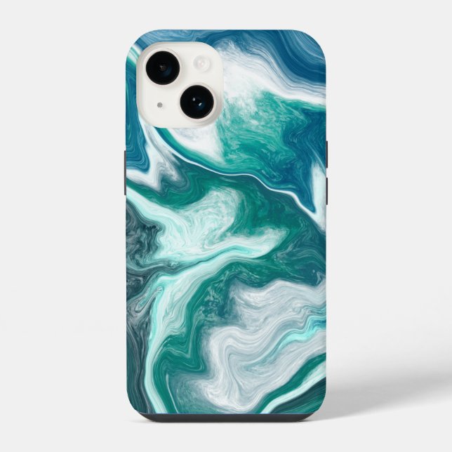 Coque iPhone Vagues de plage turquoise et sarcelle (Verso)