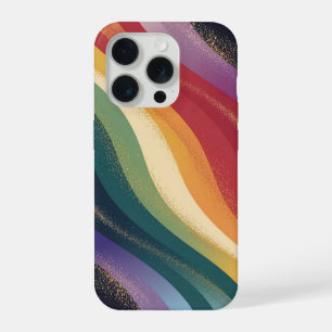 Coque iPhone 15 Pro Vagues de Pluie Arc-en-Ciel Rétro avec Accents Dor
