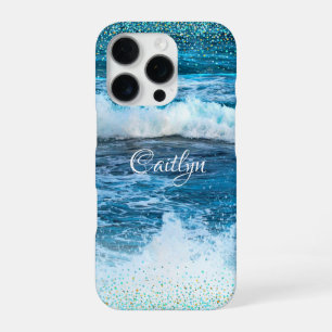 Coque iPhone 16 Pro Vagues d'océan turquoise bleu d'Hawaii confettis g
