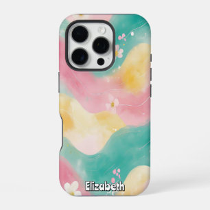 Coque iPhone 16 Pro Vagues et fleurs pastel à l'aquarelle