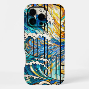 Coque iPhone 16 Pro Max Vagues et rayons du soleil Art en verre