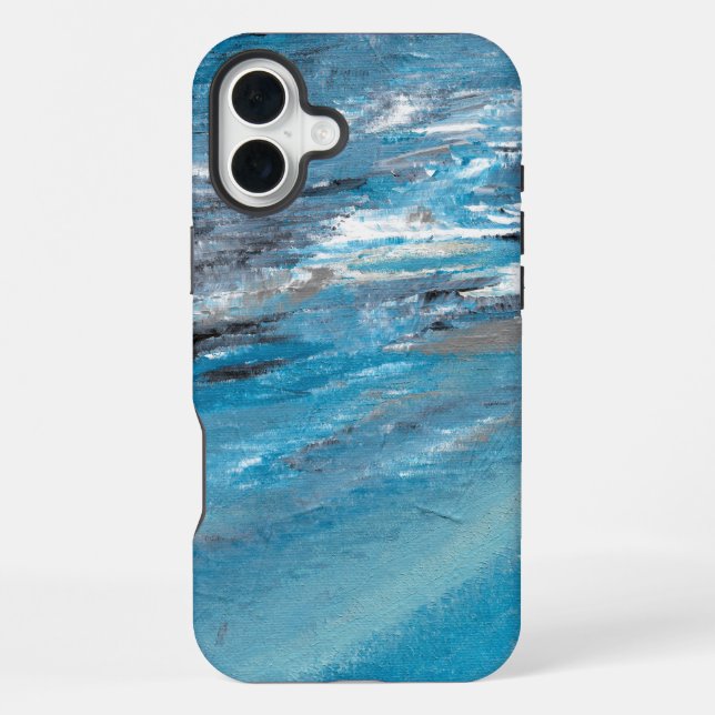 Coque iPhone Vagues océaniques abstraites en coups de pinceau b (Verso)