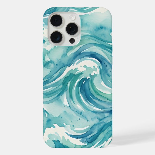 Coque iPhone Vagues océaniques côtières aquarelle (Verso)