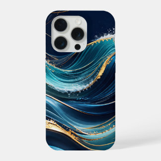 Coque iPhone 15 Pro Vagues océaniques élégantes accentuées d'or