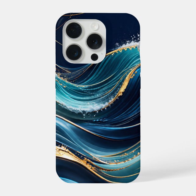 Coque iPhone Vagues océaniques élégantes accentuées d'or (Verso)