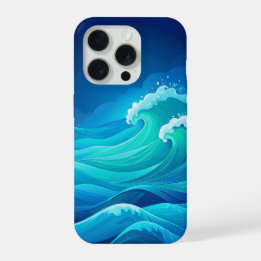 Coque iPhone 15 Pro Vagues océaniques Turquoise Bleu marine Art de mer