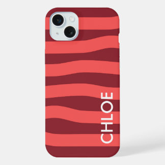 Coque iPhone 15 Plus Vagues rayures rouge rose nom moderne