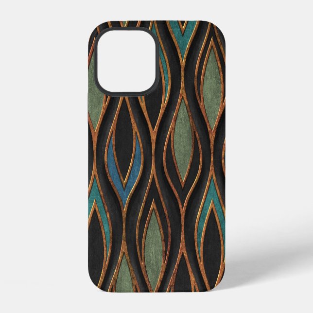Coque iPhone Vagues sculptées : texture bronze cuivre (Verso)