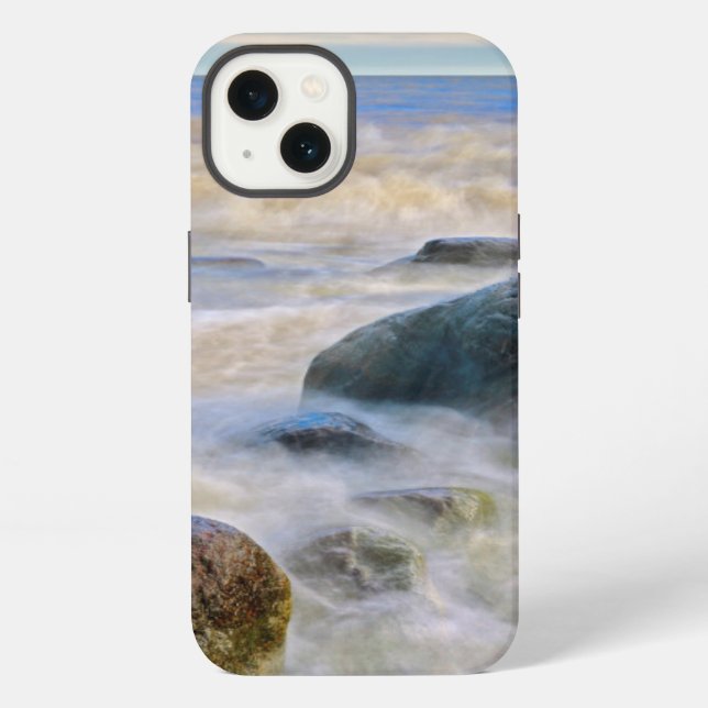 Coque iPhone Vagues s'écrasant sur les rochers riverains (Verso)