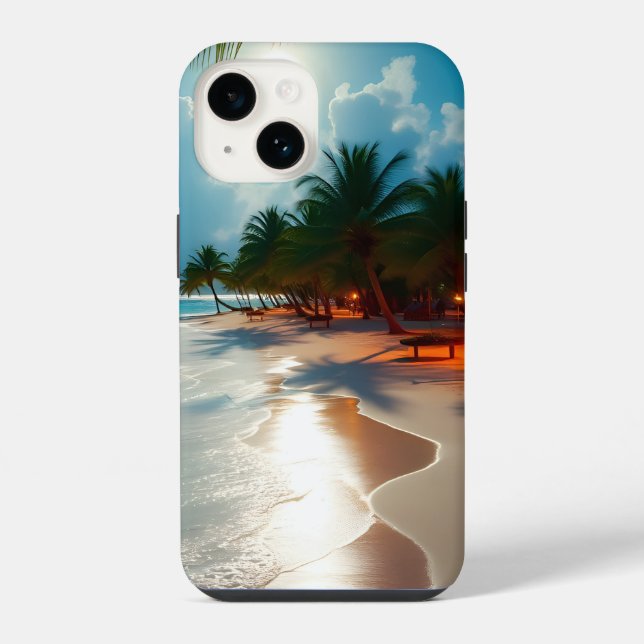 Coque iPhone Vagues tropicales Plage ciel bleu nuageux (Verso)