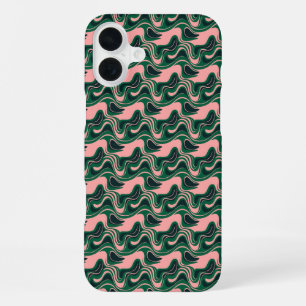 Coque iPhone 16 Plus "Vagues Vertes et Roses Enjouées"