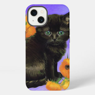 Etui iPhone 13 Van Gogh Kitten noir avec des tournesols