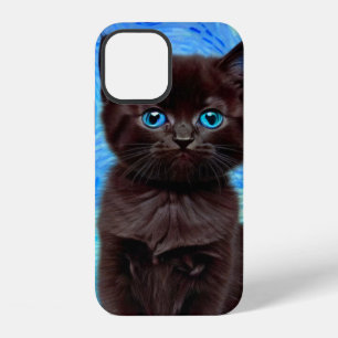 Coque iPhone 12 Van Gogh Nuit Étoilée Chat Noir