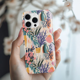 Coque iPhone 16 Pro Max Vase de fleurs abstrait Art Design en pastels chau