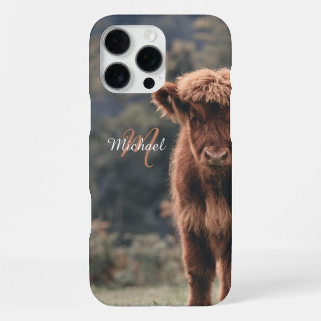 Coque iPhone Veau de vache Highland automne herbe monogramme in (Verso)
