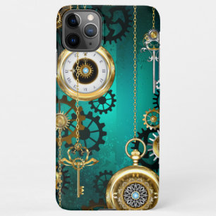Coque iPhone 11Pro Max Veille bijoux Steampunk sur un Arrière - plan vert