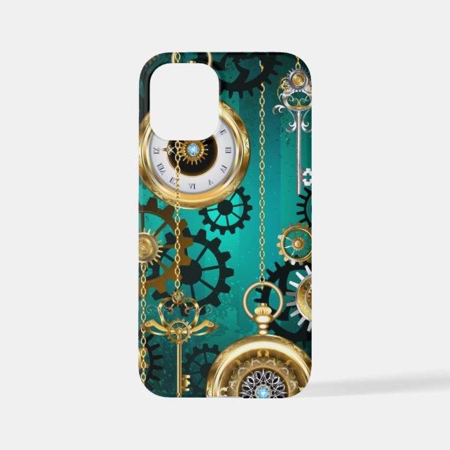 Coque iPhone Veille bijoux Steampunk sur un Arrière - plan vert (Verso)