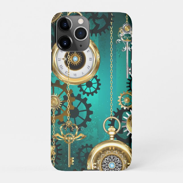 Coque iPhone Veille bijoux Steampunk sur un Arrière - plan vert (Dos)