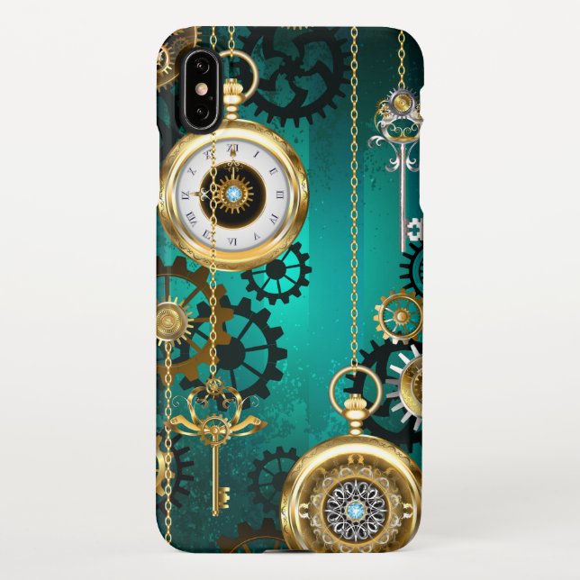 Coque iPhone Veille bijoux Steampunk sur un Arrière - plan vert (Dos)