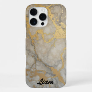 Coque iPhone 16 Pro Max Veines d'or en marbre gris