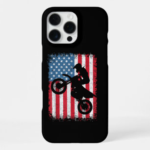 Coque iPhone 16 Pro Max Vélo Tout Terrain Drapeau Américain Motocross Bike