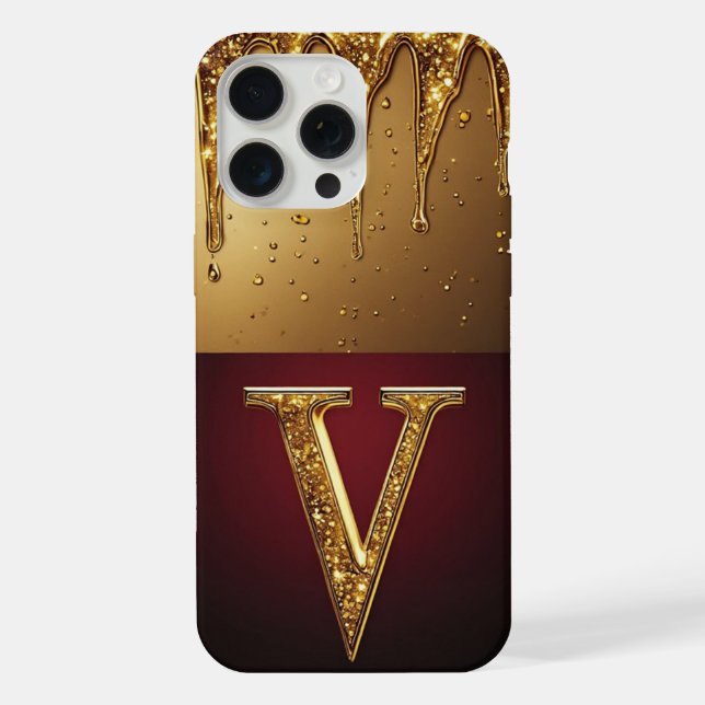 Coque iPhone 💎 Velours Paillettes V Monogramme qui dégouline P (Verso)