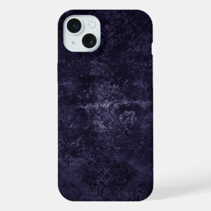 Coque iPhone 15 Plus Velvety Midnight Damask Indigo Purple Grunge