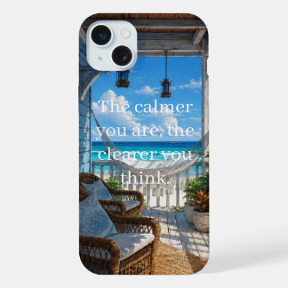 Coque iPhone 15 Plus Véranda côtière avec hamac et mer turquoise