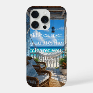Coque iPhone 15 Pro Véranda côtière avec hamac et mer turquoise