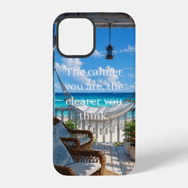 Coque iPhone Véranda côtière avec hamac et mer turquoise (Verso)