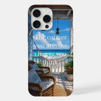 Coque iPhone 15 Pro Max Véranda côtière avec hamac et mer turquoise
