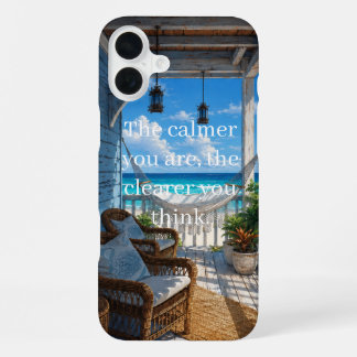 Coque iPhone 16 Plus Véranda côtière avec hamac et mer turquoise