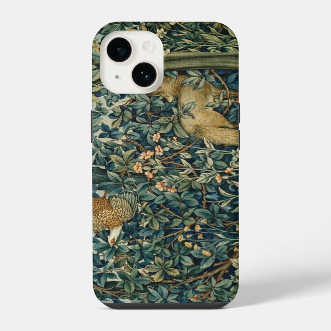 Coque iPhone VERDURE, FOREST ANIMALS Fox, Pheasant, Vert Floral (Verso)