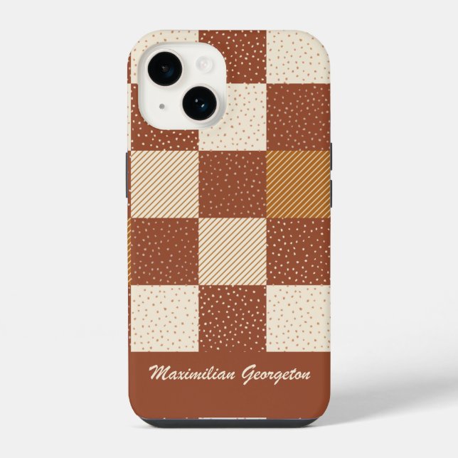 Coque iPhone Vérification de buffle fou dans des tons terreux r (Verso)