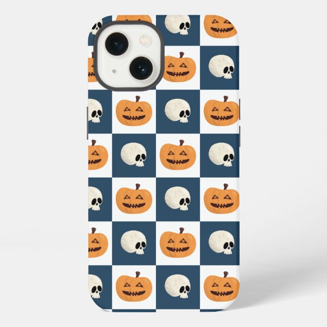 Coque iPhone Vérifications de crânes et de citrouilles (Verso)
