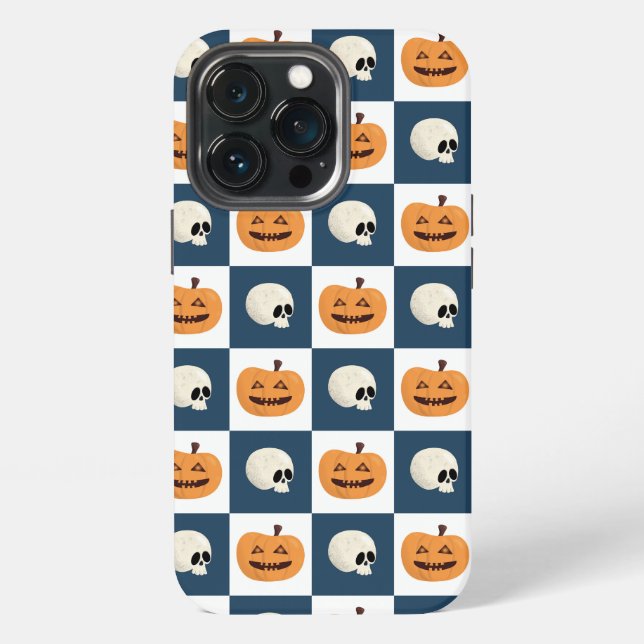 Coque iPhone Vérifications de crânes et de citrouilles (Dos)