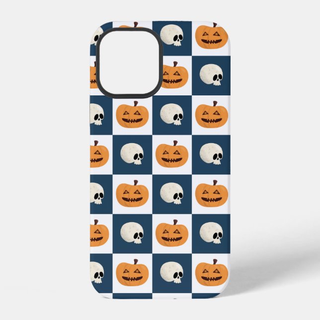 Coque iPhone Vérifications de crânes et de citrouilles (Verso)