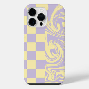 Coque Pour Pour iPhone 14 Pro Max Vérifications et Tourbillons - Jaune et Violet Pas