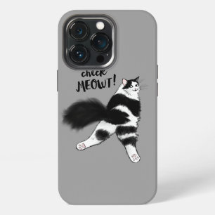 Etui iPhone 13 Pro Vérifie Moi - Drôle de Chat Noir et Blanc en Posit