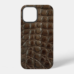 Coque iPhone 12 Véritable cuir d'alligator marron, gros plan pour