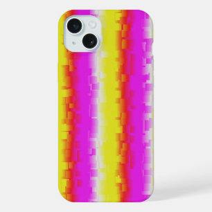 Coque iPhone 15 Plus Verre brisé arc-en-ciel rayures rose jaune