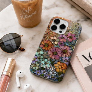 Coque iPhone 16 Pro Max Verre Coloré Fleur Sauvage Personnalisé