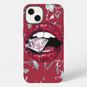 Etui iPhone 13 Verre et diamants brisés en rouge