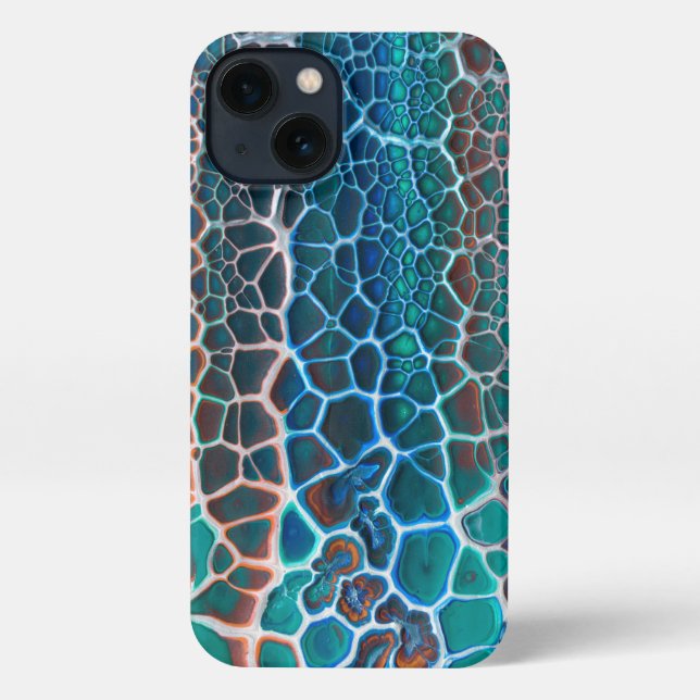 Coque iPhone Verre Turquoise orange abstrait (Verso)