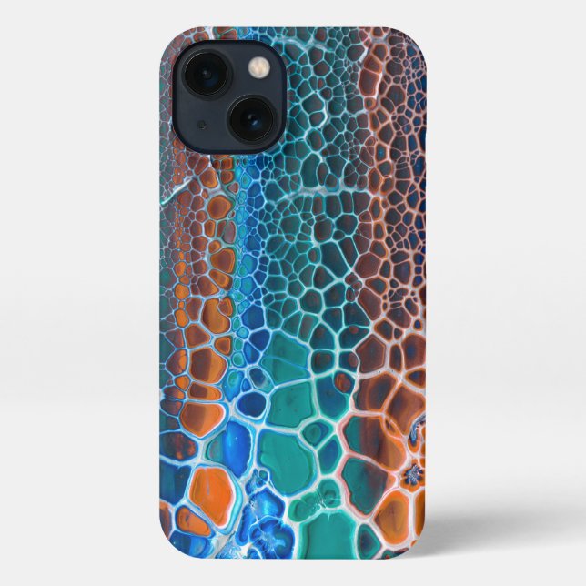 Coque iPhone Verre Turquoise orange abstrait (Verso)