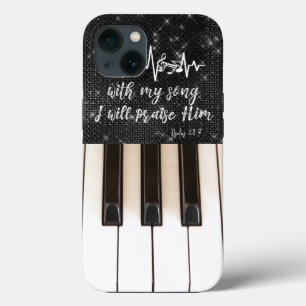 Etui iPhone 13 Verset biblique avec touches de piano