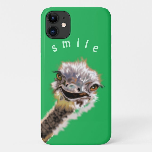 Coque iphone vert avec autruche drôle - Smile (Dos)