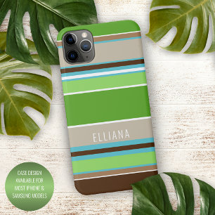 Coque iPhone 16 Pro Max Vert citron bleu aqua marron taupe rayures blanche