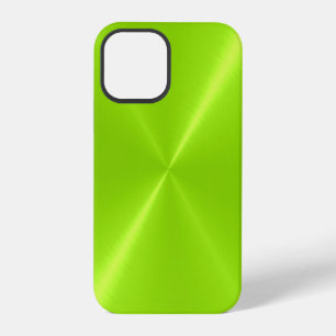 Coque iPhone 12 Pro Vert Citron Métal Inoxydable Brillant
